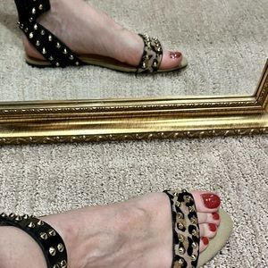 Zara Sandals Gold Studs & Cheetah Print Size 40